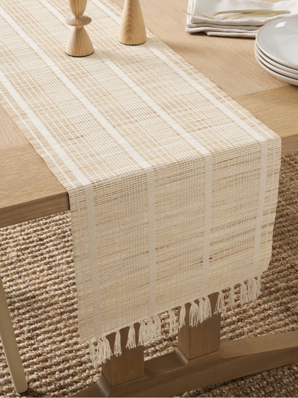 West Elm Oona Runner Woven Table Runner with Fringe